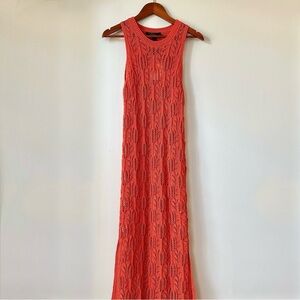 ZARA | (NWT) ORANGE POINTELLE KNIT CROCHET MIDI SUN DRESS BEACH COVER UP